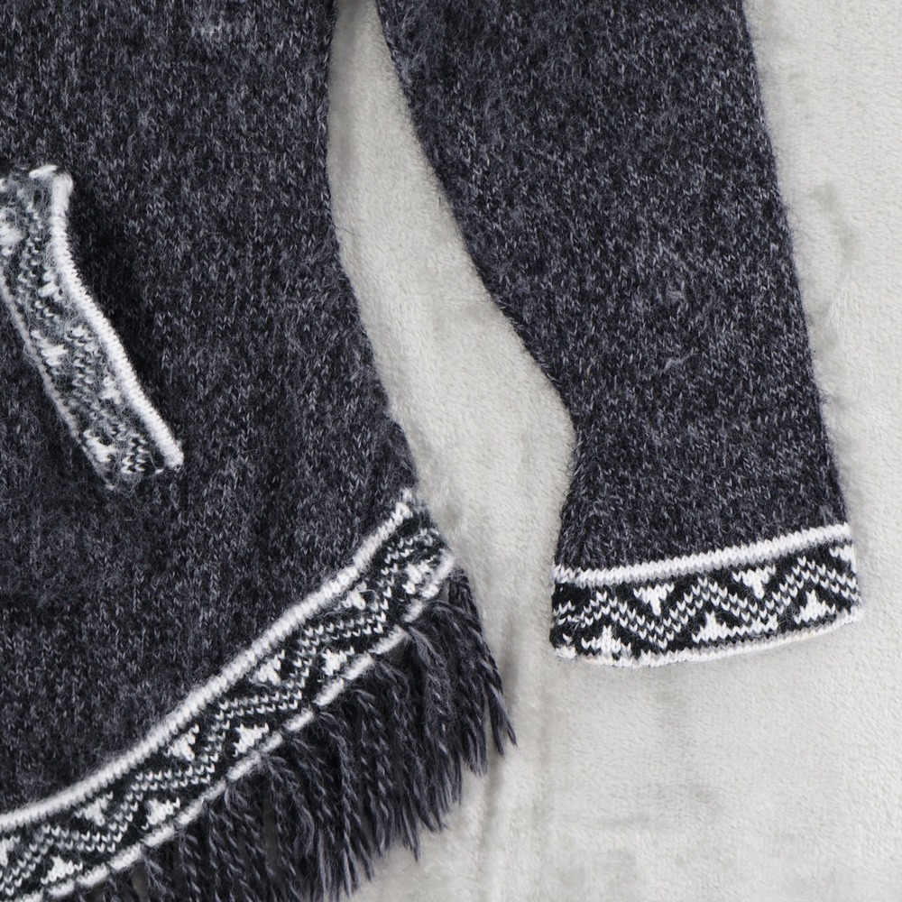 Alpaca Snowflake Hooded Sweater Womens XS Charcoal Gray Fringe Hem Apres Ski - Picture 3 of 16